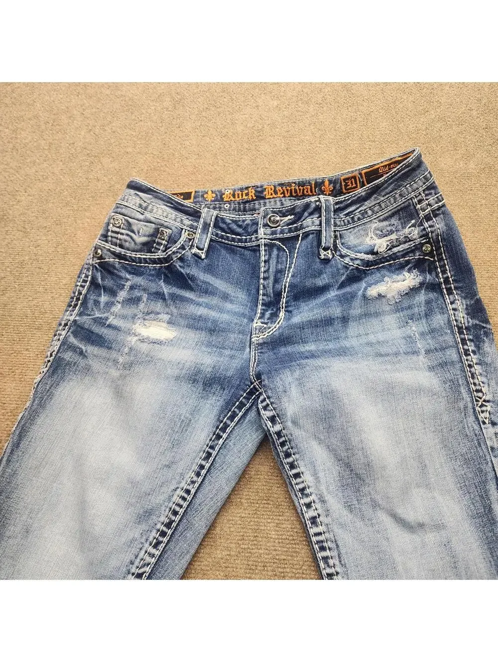 EUC Rock Revival evil mid rise womans jeans factory distressed 31 - Picture 8 of 8